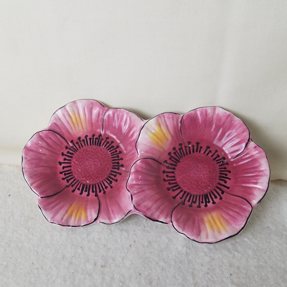 Madiggan Body Care Double Flower Trinket‎ Dish Tray Pink Floral Ceramic Decor